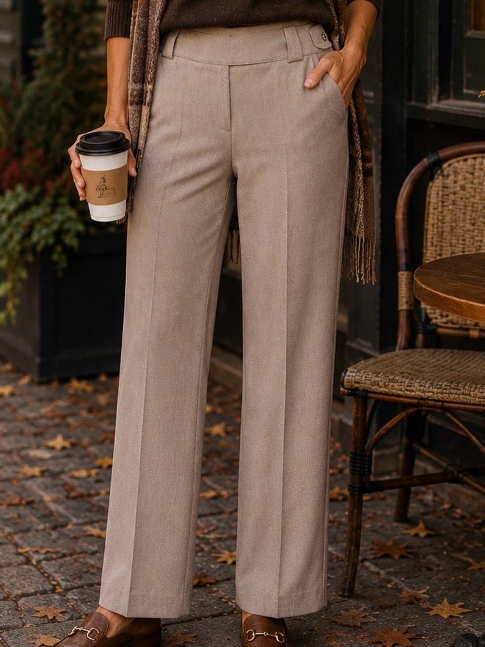 Michael Kors Beige Wide-Leg Tailored Trousers